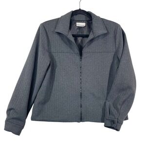 Womens Decade‎ Designs Gray Herringbone Zip Up Jacket Collared Long Sleeve